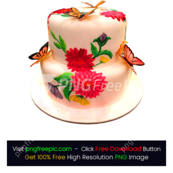 Two Tier Butterfly Flower Cake PNG