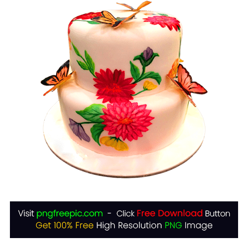 Two Tier Butterfly Flower Cake PNG