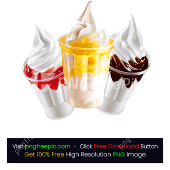 Three Assorted Flavor Sundaes Cups Ice Cream PNG