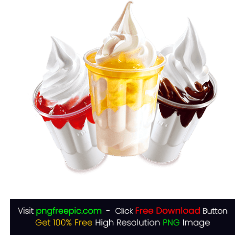 Three Assorted Flavor Sundaes Cups Ice Cream PNG