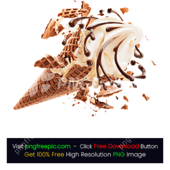 Ice Cream Milk Chocolate Drizzle Cone Waffle PNG