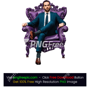 Man Blue Suit Sitting Purple Sofa Chair PNG
