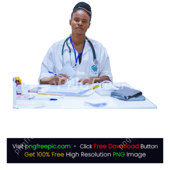 Doctor Sitting Table Stethoscope Pen Report PNG