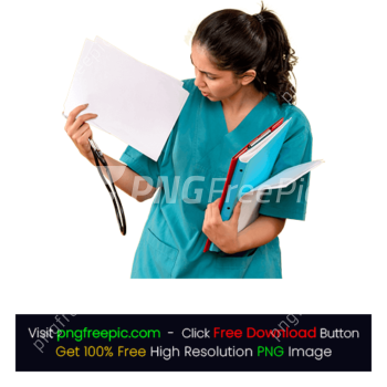 Female Doctor Nurse Checking Papers Standing Health PNG