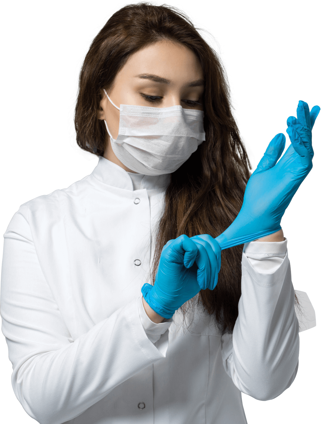 Nurse Doctor Female Uniform Wearing Gloves Mask PNG - Nurse PNG