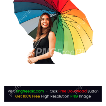Rainbow Colorful Umbrella PNG Black Dress Woman Smiling