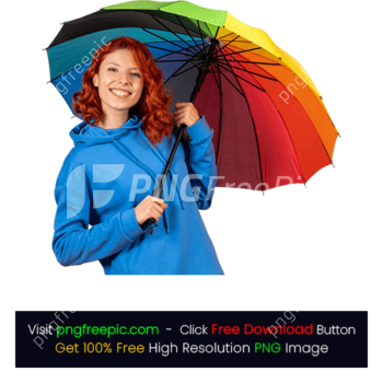 Female Big Colorful Umbrella Blue Rain Coat PNG