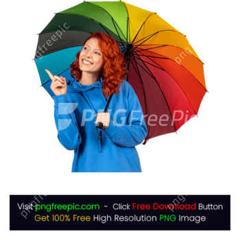 Big Colorful Umbrella PNG Rain Coat Woman PNG