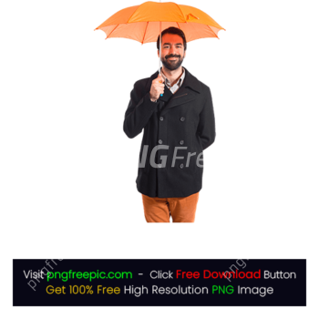 Orange Best Umbrella Holding Man Coat Rainy PNG