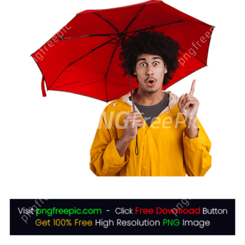 Surprised Man Red Folding Umbrella Rain Coat PNG