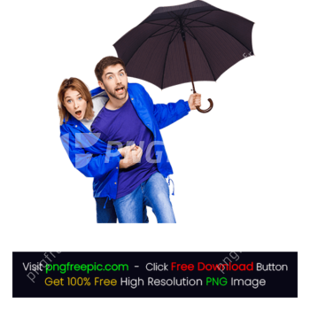 Young Couple Wearing Rain Coat Holding Umbrella PNG