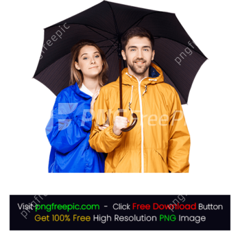Colorful Rain Coats Black Umbrella Young Couple PNG