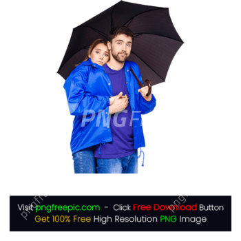 Couple Posing Wearing Rain Coat Holding Umbrella PNG