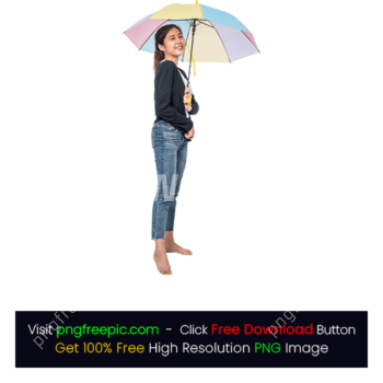 Woman Standing Under Colorful Umbrella PNG