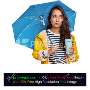 Woman Rainy Cloudy Day Under Umbrella Drinks Coffee PNG