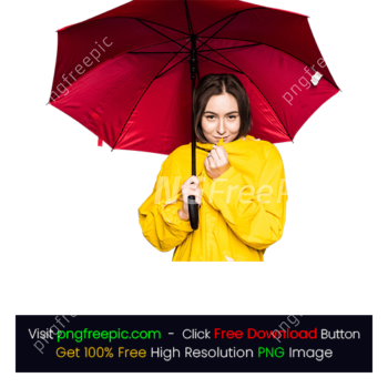 Woman Holding Red Color Umbrella Yellow Raincoat PNG