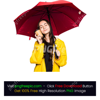 Woman Wearing Color Rain Coat Umbrella Drink Coffee PNG