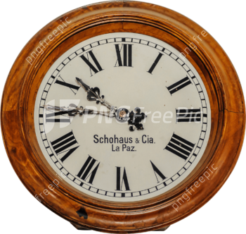 Brown Wooden Framed Analog Wall Clock PNG
