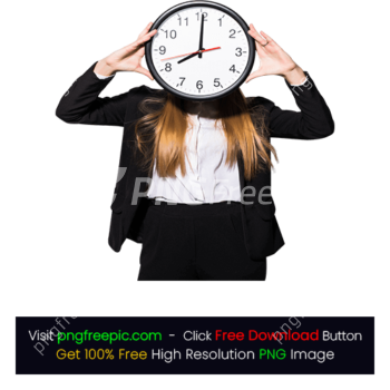 Business Woman Holding Analog Wall Clock PNG