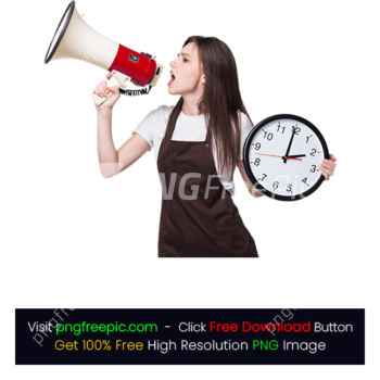 Woman Holding Round Clock Scream Megaphone PNG
