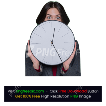 Woman Short Hair Holding Smart Wall Clock PNG