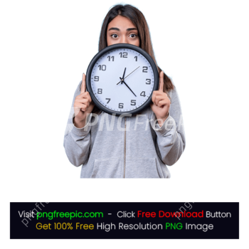 Lady Holding Analog Clock PNG