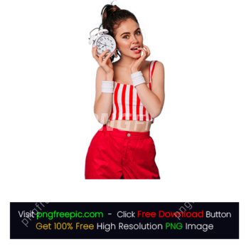 Smart Alarm Clock PNG Woman Red Outfit Bites