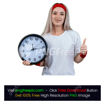 Woman Holds Analog Clock Thumbs Up PNG