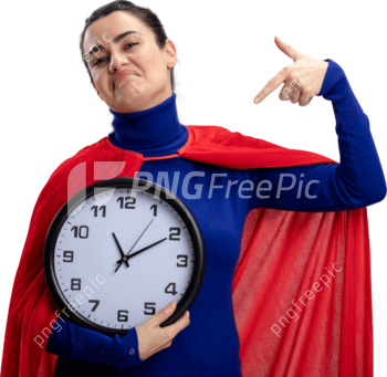 Superhero Lady Points Wall Clock PNG