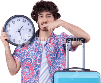 Man Holding A Clock Suitcase PNG