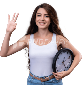 Smiling Woman Clock Showing Ok Sign PNG