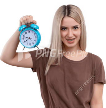 Alarm Clock Blue Color Woman Dental Braces PNG