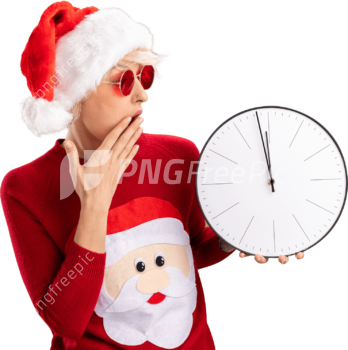 Analog Clock PNG Surprised Santa Claus Hat