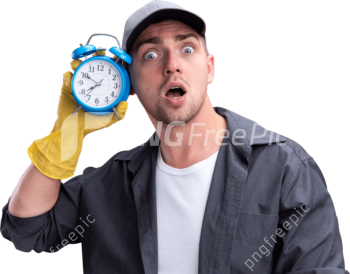 Listen Alarm Clock Surprised Cleaning Man