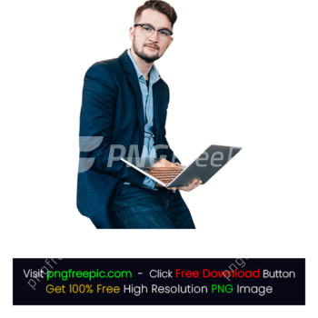 Business Man Holding laptop Typing PNG