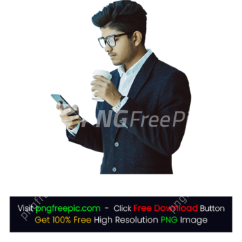 Indian Businessman Uses Phone Drink Coffee PNG