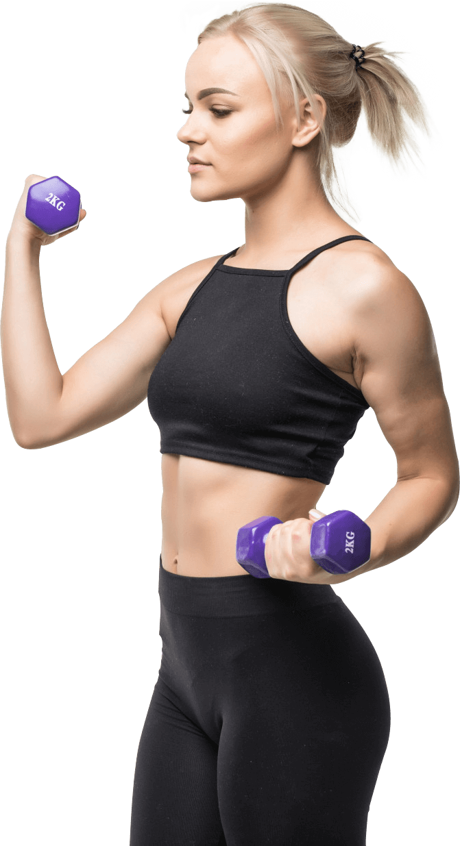 Flexing Sporty Pretty Woman Muscular Dumbbells Png Fitness Gym