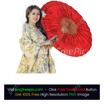 Beauty Woman Holding Red Color Folding Umbrella PNG