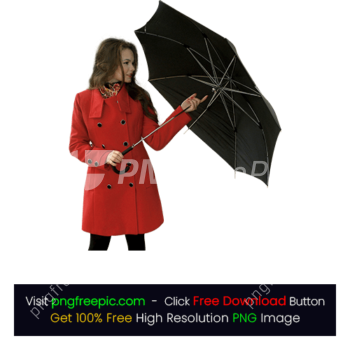 Woman Posing Black Umbrella Folding Rain PNG