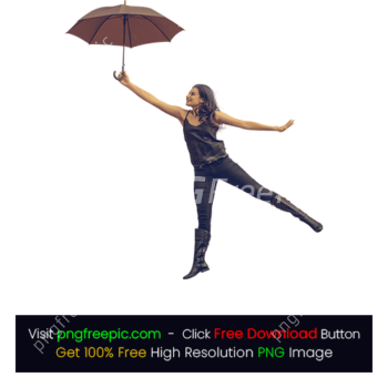 Woman Holding Brown Umbrella Posing Rain Style PNG