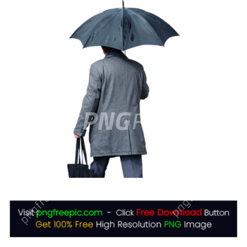 Rain Coat Bag Man Under Black Umbrella PNG