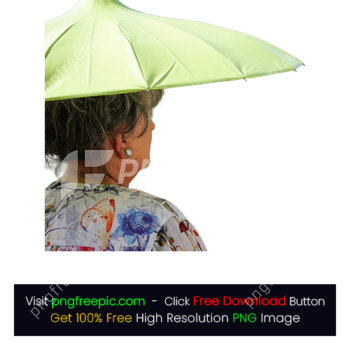 Woman Holding Big Green Umbrella Rain PNG