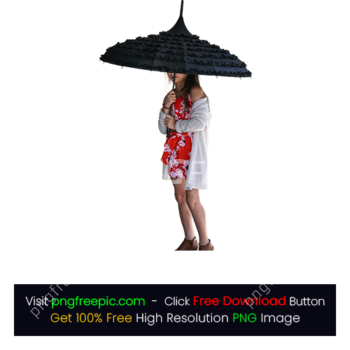 Woman Face Cover Under Black Folding Umbrella PNG