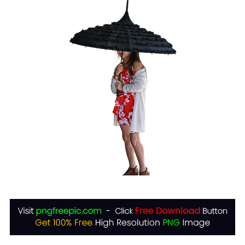 Woman Face Cover Under Black Folding Umbrella PNG