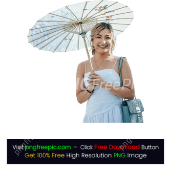 Woman White Dress Bag Holding White Beauty Umbrella PNG