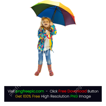 Girl Raincoat Folding Rainbow Colors Umbrella PNG