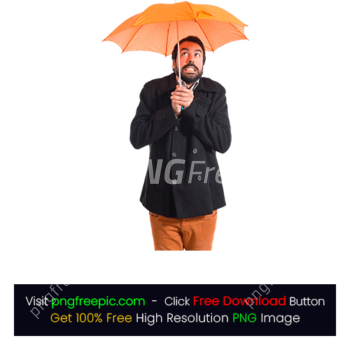 Man Holding Orange Umbrella Black Coat PNG