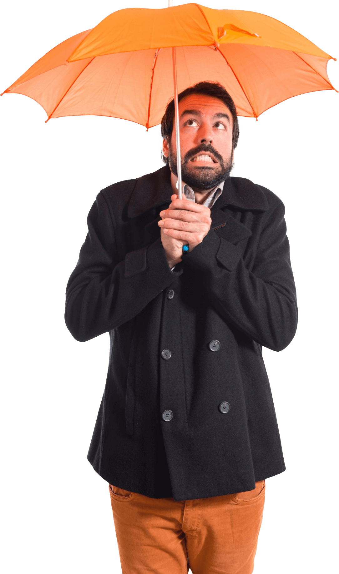 Man Holding Orange Umbrella Black Coat PNG - Unlimited Free Download