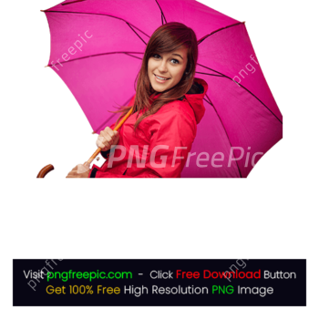 Woman Red Rain Coat Pink Big Umbrella PNG