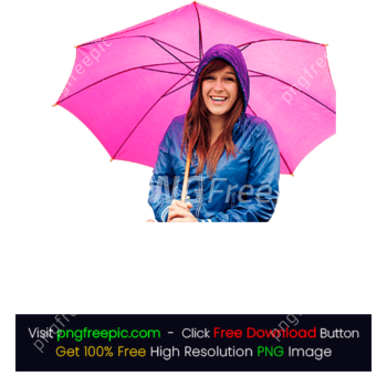 Happy Woman Coat Rain Weather Big Pink Umbrella PNG